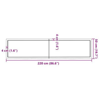 vidaXL Tablero de mesa madera maciza roble sin tratar 220x50x(2-4) cm