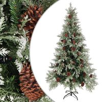 vidaXL Árbol de Navidad con piñas verde y blanco PVC y PE 225 cm