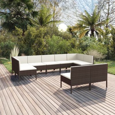 vidaXL Set muebles de jardín 9 pzas y cojines ratán sintético marrón