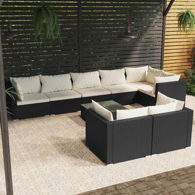 vidaXL Set de muebles de jardín 9 pzas y cojines ratán sintético negro