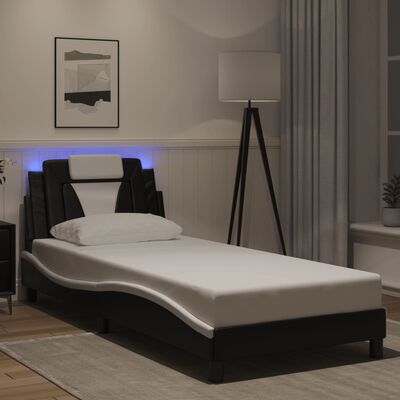 vidaXL Estructura cama con LED cuero sintético negro blanco 90x200 cm