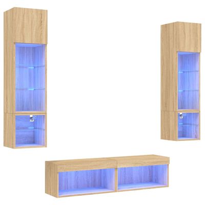 vidaXL Muebles TV pared con LED 6 pzas madera ingeniería roble Sonoma