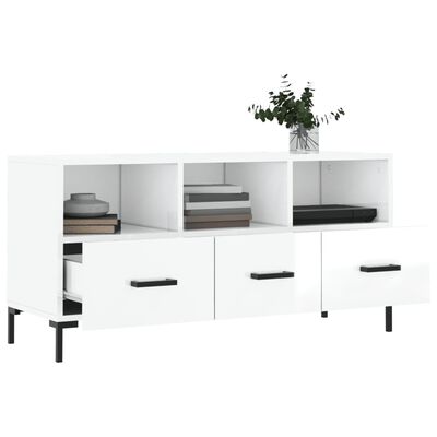 vidaXL Mueble de TV madera contrachapada blanco brillo 102x36x50 cm