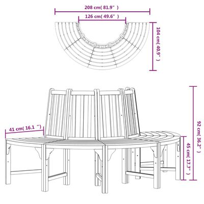 vidaXL Banco de árbol semicircular madera maciza eucalipto Ø208 cm