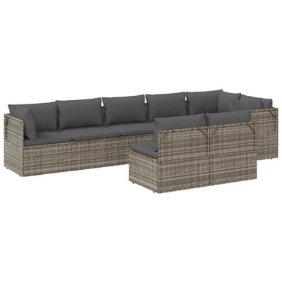 vidaXL Set de muebles de jardín 8 pzas y cojines ratán sintético gris