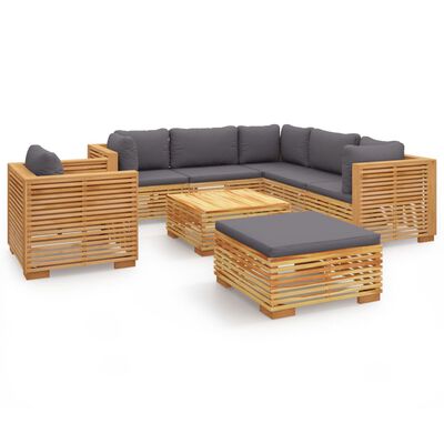 vidaXL Juego muebles de jardín 8 piezas y cojines madera maciza teca