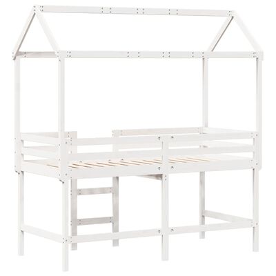 vidaXL Cama alta escalera y techo madera maciza pino blanca 80x200 cm