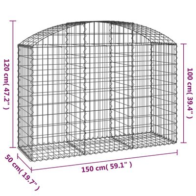 vidaXL Cesta gaviones forma arco hierro galvanizado 150x50x100/120 cm