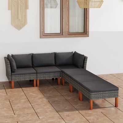 vidaXL Set de muebles de jardín 6 pzas y cojines ratán sintético gris