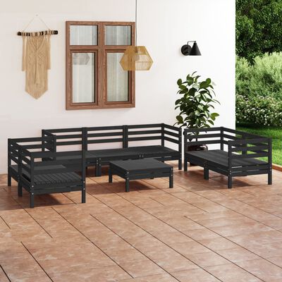 vidaXL Juego de muebles de jardín 8 pzas madera de pino maciza negro