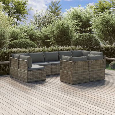 vidaXL Set de muebles de jardín 9 pzas y cojines ratán sintético gris