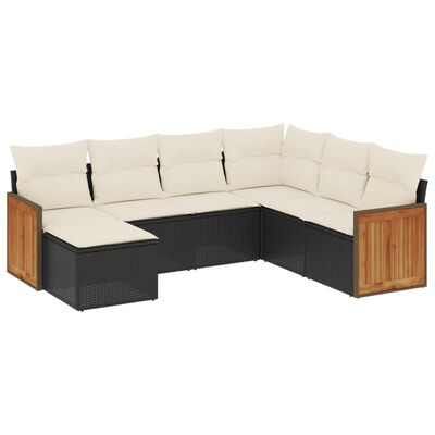 vidaXL Set de comedor de jardín 7 pzas y cojines ratán sintético negro