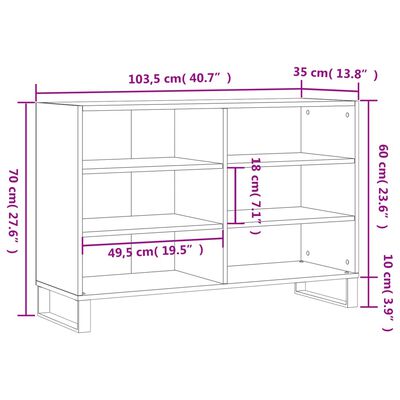 vidaXL Aparador de madera contrachapada gris hormigón 103,5x35x70 cm