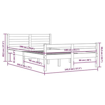 vidaXL Estructura de cama de madera maciza blanca 140x190 cm