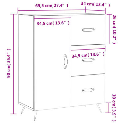 vidaXL Aparador de madera de ingeniería blanco 69,5x34x90 cm