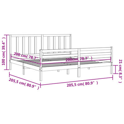 vidaXL Estructura de cama con cabecero madera maciza gris 200x200 cm