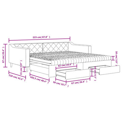 vidaXL Sofá cama nido con cajones tela gris claro 100x200 cm