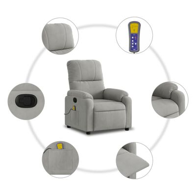 vidaXL Sillón reclinable de masaje tela de microfibra gris claro