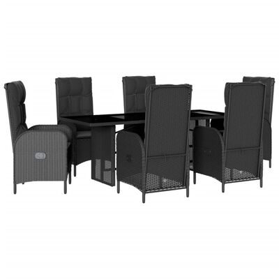 vidaXL Set de comedor de jardín 7 pzas y cojines ratán sintético negro