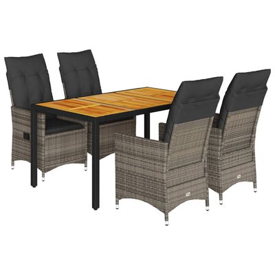 vidaXL Set comedor de jardín 5 piezas con cojines ratán sintético gris