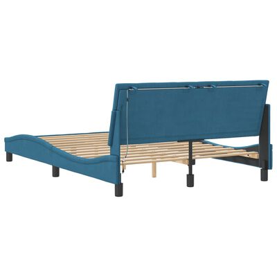 vidaXL Estructura de cama con luces LED terciopelo azul 140x190 cm