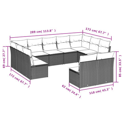 vidaXL Set de sofás de jardín 11 pzas cojines ratán sintético marrón