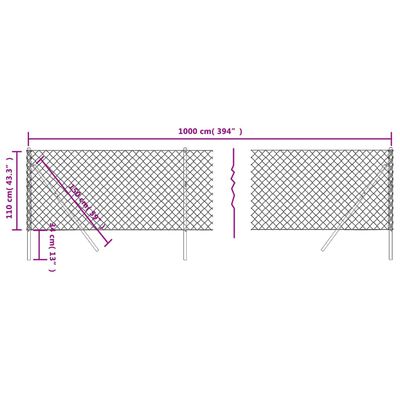 vidaXL Cerca de alambre gris antracita 1,1x10 m