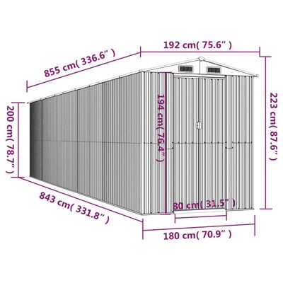 vidaXL Cobertizo de jardín acero galvanizado verde 192x855x223 cm