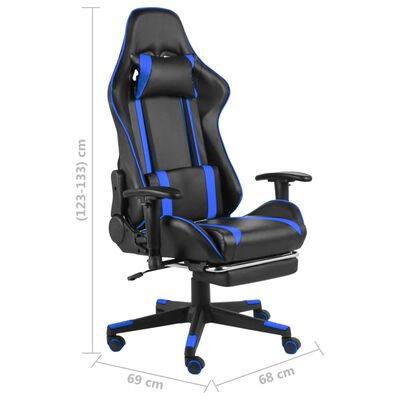 vidaXL Silla gaming giratoria con reposapiés PVC azul