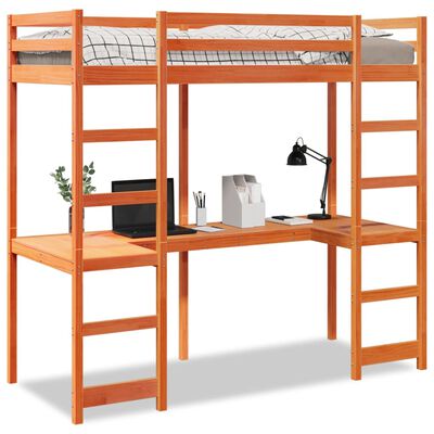 vidaXL Cama alta sin colchón madera maciza pino marrón cera 75x190 cm