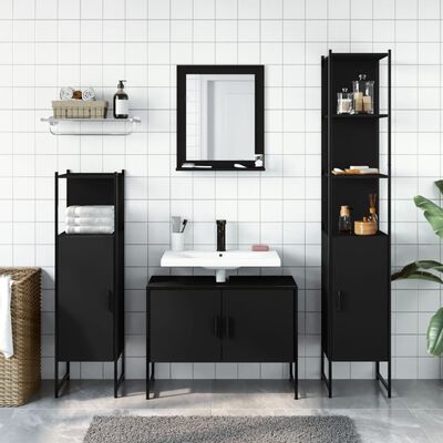 vidaXL Juego de muebles de baño 4 piezas madera de ingeniería negro