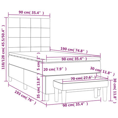 vidaXL Cama box spring con colchón terciopelo gris oscuro 90x190 cm