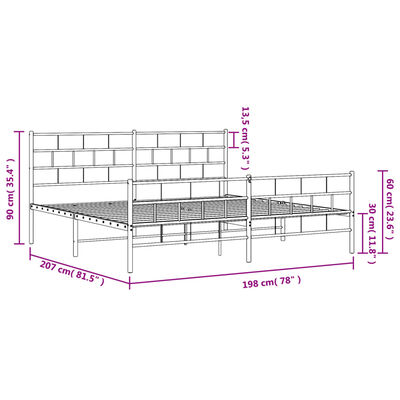 vidaXL Estructura cama sin colchón con estribo metal blanco 193x203 cm