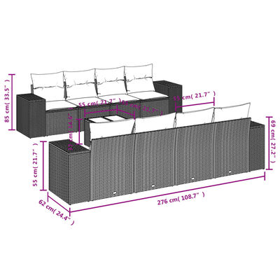 vidaXL Set de sofás de jardín 8 piezas y cojines ratán sintético negro