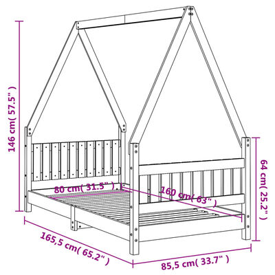 vidaXL Estructura de cama para niños madera de pino blanco 80x160 cm