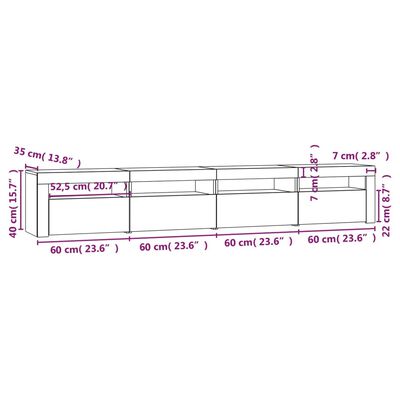 Mueble TV con luces LED Blanco brillo 240x35x40 cm