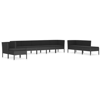 vidaXL Set de muebles de jardín 10 pzas cojines ratán sintético negro