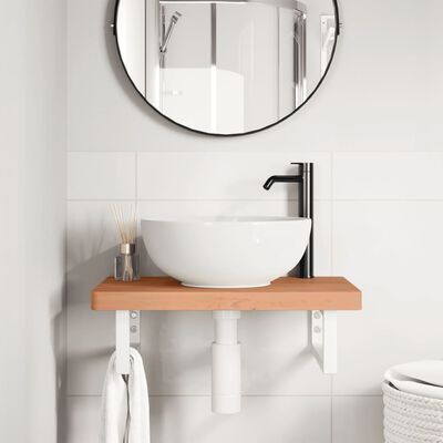 vidaXL Estante de lavabo de pared de acero y madera maciza de haya