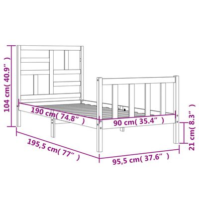 vidaXL Estructura de cama con cabecero madera maciza blanco