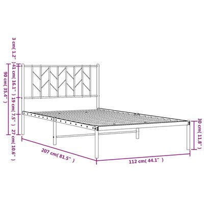 vidaXL Estructura de cama con cabecero metal negro 107x203 cm