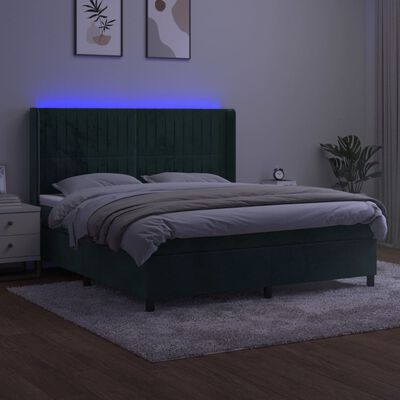 vidaXL Cama box spring colchón y LED terciopelo verde oscuro 160x200cm