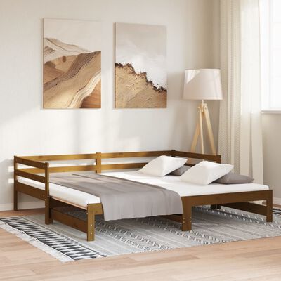 vidaXL Sofá cama extraíble madera maciza pino marrón miel 2x(90x200)cm