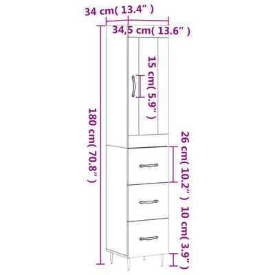 vidaXL Aparador alto madera contrachapada blanco 34,5x34x180 cm