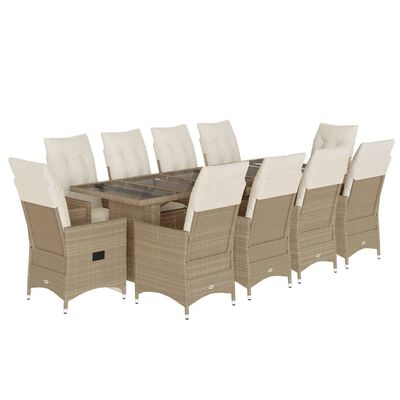 vidaXL Set de mesa y sillas de jardín 11 pzas y cojines ratán PE beige