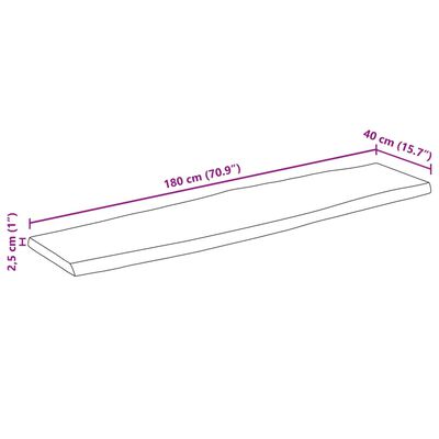 vidaXL Tablero de mesa borde natural madera maciza mango 180x40x2,5 cm