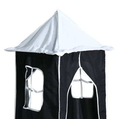 vidaXL Cama alta niños con torre madera pino blanco negro 90x200 cm