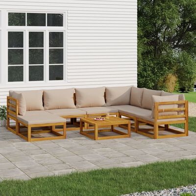 vidaXL Set muebles de jardín 8 pzas madera maciza y cojines gris taupé