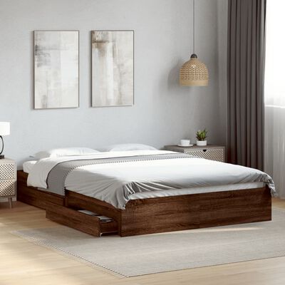 vidaXL Cama con cajones madera de ingeniería marrón roble 150x200 cm