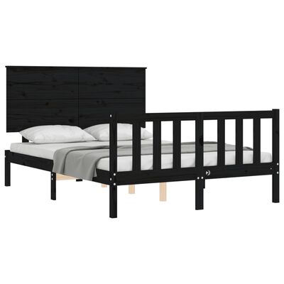 vidaXL Estructura de cama con cabecero madera maciza negro 140x200 cm