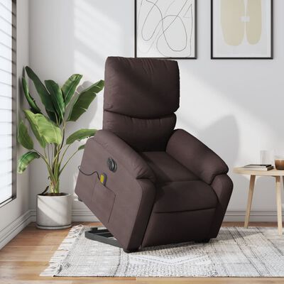 vidaXL Sillón masaje eléctrico reclinable elevable tela marrón oscuro